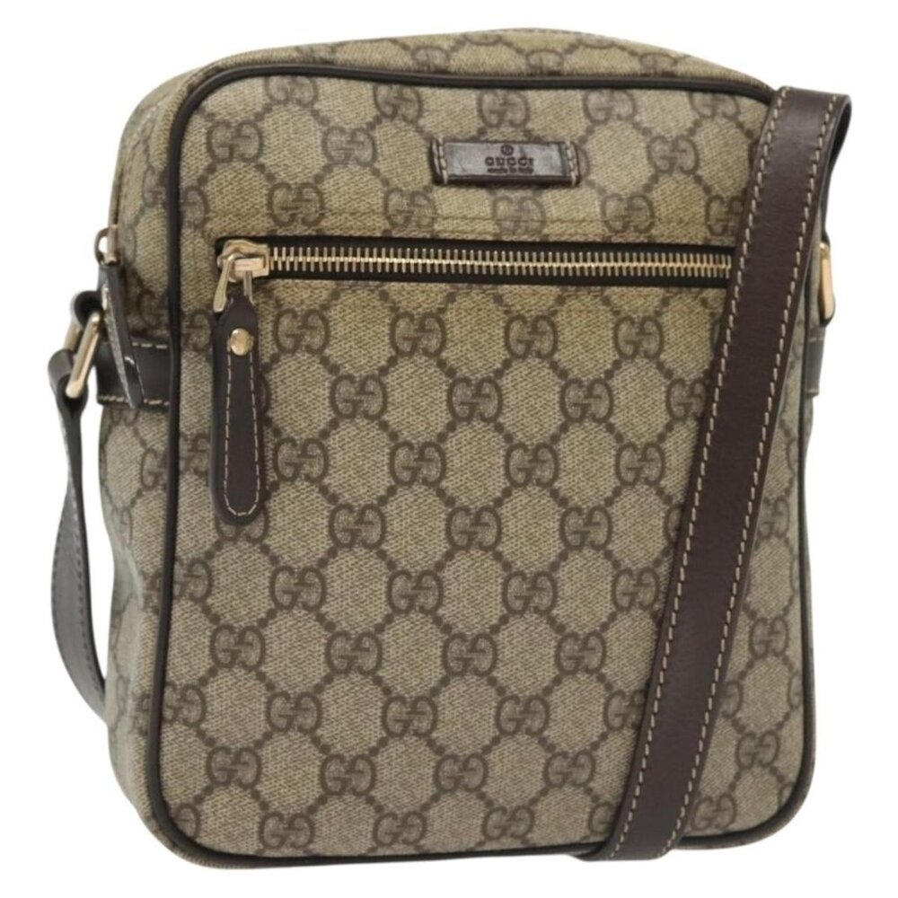 Authentic GUCCI GG Supreme Shoulder Bag PVC Beige Gold 233268